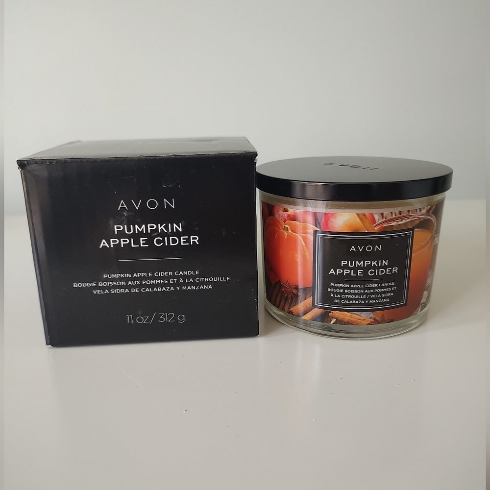 Avon Pumpkin Apple Cider Three-Wick Candle Fall Halloween Autumn New In Box 11oz